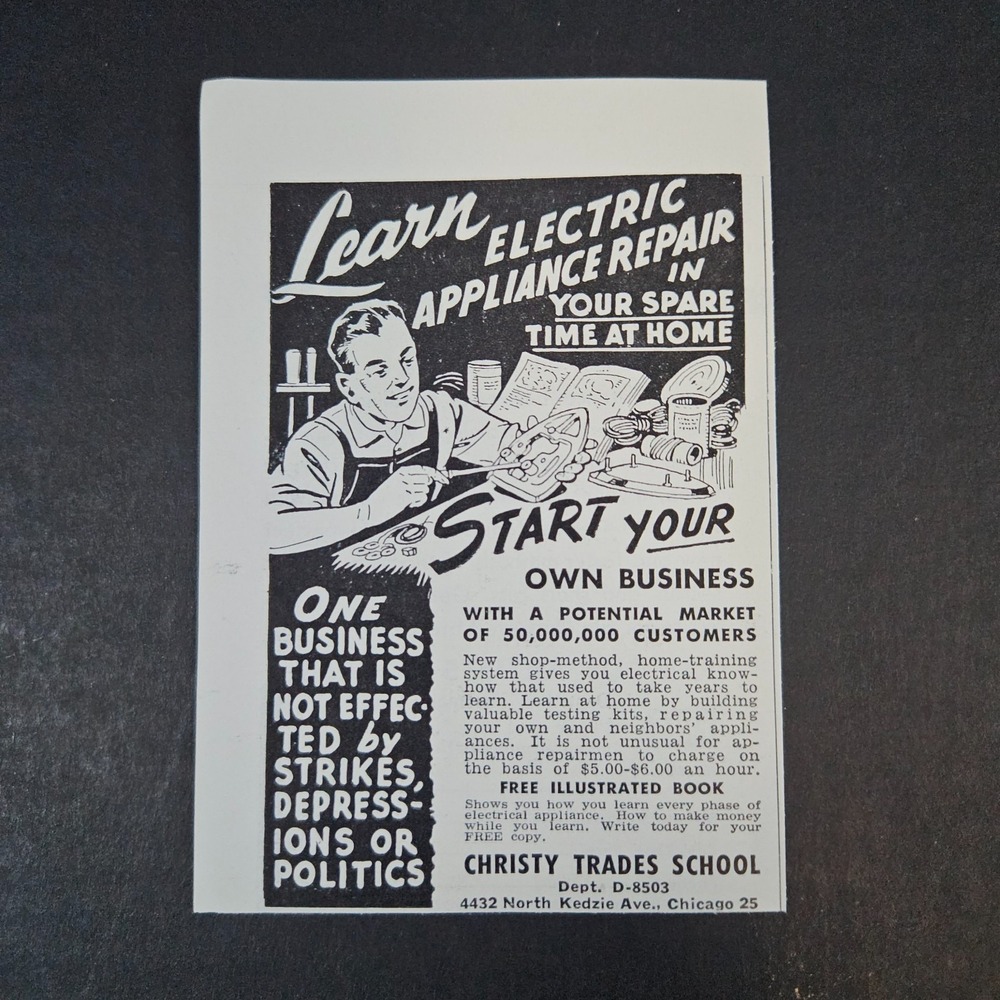 1950 Christy Trades School Electric Appliance Repair‎ Training Vintage Print Ad